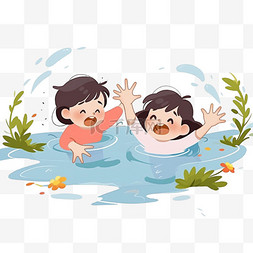 孩子困图片_手绘自然灾害洪水孩子困在水中元