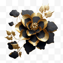 黑金写实花朵免扣元素装饰素材