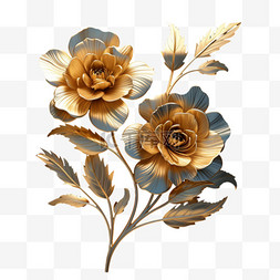 黑金植物花朵免扣元素装饰素材