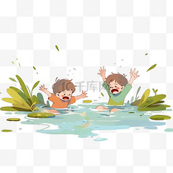 孩子困图片_孩子困在水中手绘洪水自然灾害元