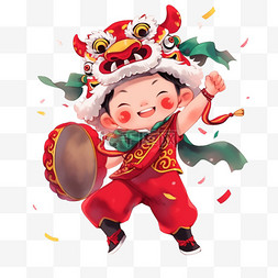 手绘可爱的孩子敲鼓迎新年元素