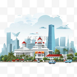 矢量城市街道图片_河内越南主要地标白色背景矢量插
