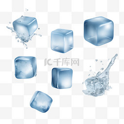 冷的冷图片_逼真的冷固体冰块集，冰块带着水