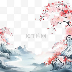 手绘插画风背景图片_水彩画中式背景