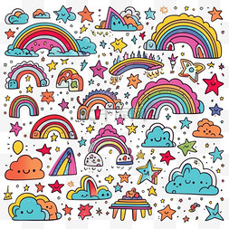嘟嘟嘟嘟图片_卡通涂鸦彩虹。手绘插图集。