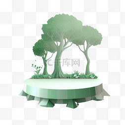 绿色基座图片_舞台装饰与树形三维基座自然场景