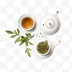 热饮料杯图片_带茶壶的茶的俯视图