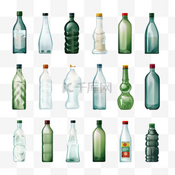 水瓶子矢量图片_逼真的矢量图标集大小不同形状的