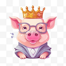 小猪插图图片_可爱的猪王戴眼镜卡通插图。孤立