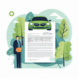 汽车保险矢量素材图片_手里拿着保险单和汽车家庭汽车保