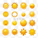 太阳图标集，用于天气应用程序或作为徽标矢量黄色太阳图标集合阳光天空自然夏天
