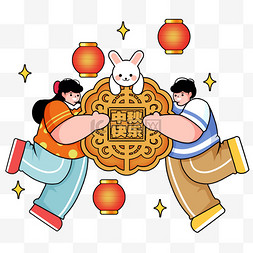 放灯笼图片_描边风送上月饼兔子放灯笼