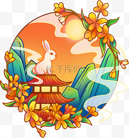 兔子望月图片_中秋挂件装饰玉兔望月中秋节国潮