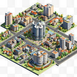 城市游戏元素图片_城市俯视等距模型免扣元素装饰素