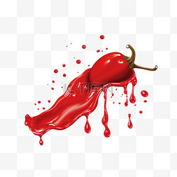 红色辣椒绘画图片_滴水的辣椒酱滴下液体番茄酱飞溅