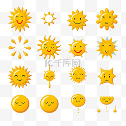 黄色背景星星图片_太阳图标集，用于天气应用程序或