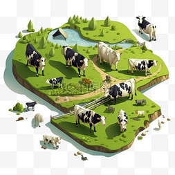 奶牛动物农场牲畜免扣元素装饰素