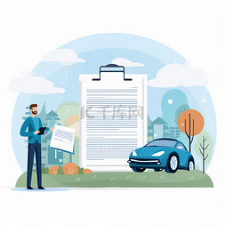 汽车保险易拉宝图片_手里拿着保险单和汽车家庭汽车保