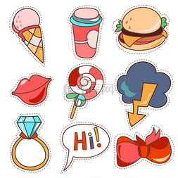 Set cartoon patch badges or fashion pin