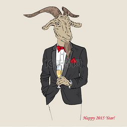 2015年图片_山羊燕尾服与一杯香槟