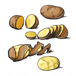 peel图片_Set of cleaning potatoes and cut