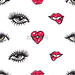 嘴唇矢量图片_妇女的红色的嘴唇和眼睛模式