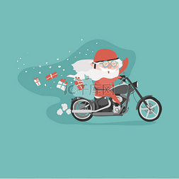 骑摩托车图片_一个骑摩托车的圣诞老人
