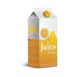 现实的橙汁盒，白色背景上孤立的