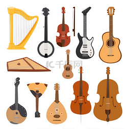 矢量管弦乐器图片_上白孤立的弦乐器古典乐团工具设
