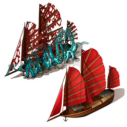 红色的珊瑚图片_美丽的旧帆船与红色帆孤立的白色