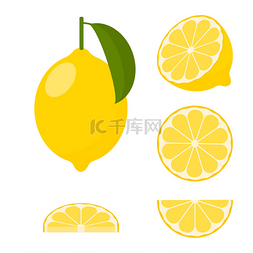 柑橘图标图片_图标设置柠檬，矢量插图在白色背