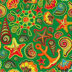 wheel图片_Nautical background, bright seamless pattern 