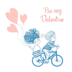 骑自行车的情侣图片_情人节贺卡。甜蜜的情侣在 abicycle