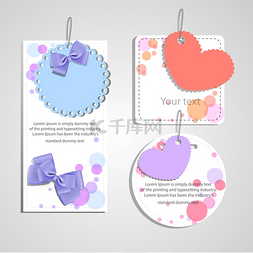 Set of beautiful gift cards with heart and bo