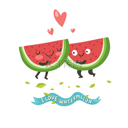 西瓜丝带图片_slices  of watermelon hugging each other