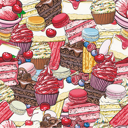 烘焙蛋糕曲奇图片_草图样式中的蛋糕和曲奇无缝图案
