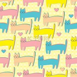 动物爪子卡通图片_无缝模式与可爱猫