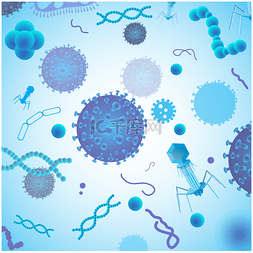 Blue virus cells, bacteria and DNA. Vector il