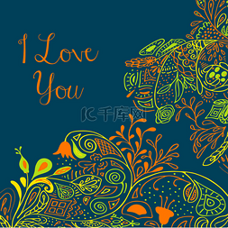 flowers图片_I Love you text on teal background with flora