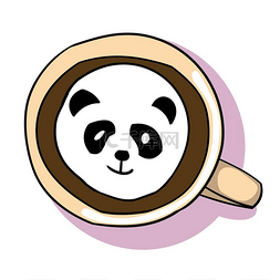 一杯咖啡，奶油，熊猫形象上的奶