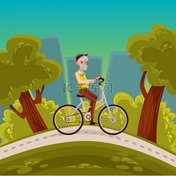 运动中的城市图片_老人与胡子骑自行车