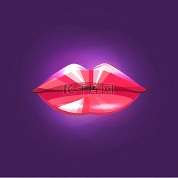钻石嘴唇上紫色背景.