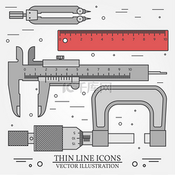 矢量罗盘图片_设置矢量细线图标卡尺、 尺、 圆