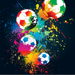 足球插画图片_黑色背景上的七彩足球