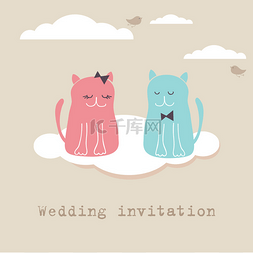 两个框图片_与两个可爱的猫坐在本框上新娘送