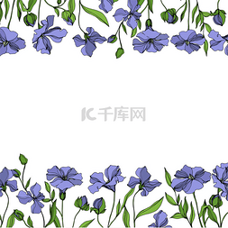 花卉植物装饰图片_矢量亚麻花卉植物花。黑白雕刻水