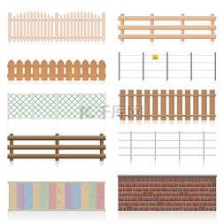 矢量围栏图片_不同的围栏，如木制、花园、电力