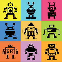 彩色像素机器人收集在五颜六色的