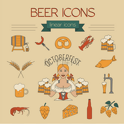 小龙虾和啤酒图片_啤酒图标集。标志和徽章的模板。