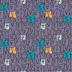 紫色的猫图片_与可爱有趣的猫咪在卡通风格的无